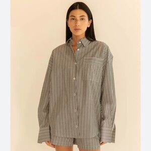 OAK + FORT Black and White Vertical Stripe Button-Down Shirt